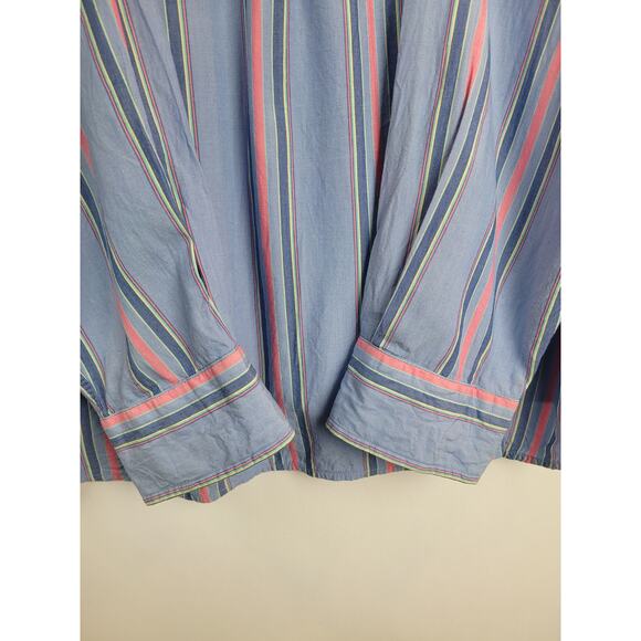 Lands End Men's Striped Button Up Shirt with Floral Flip Cuff Blue Salmon Sz XL - Picture 8 of 10